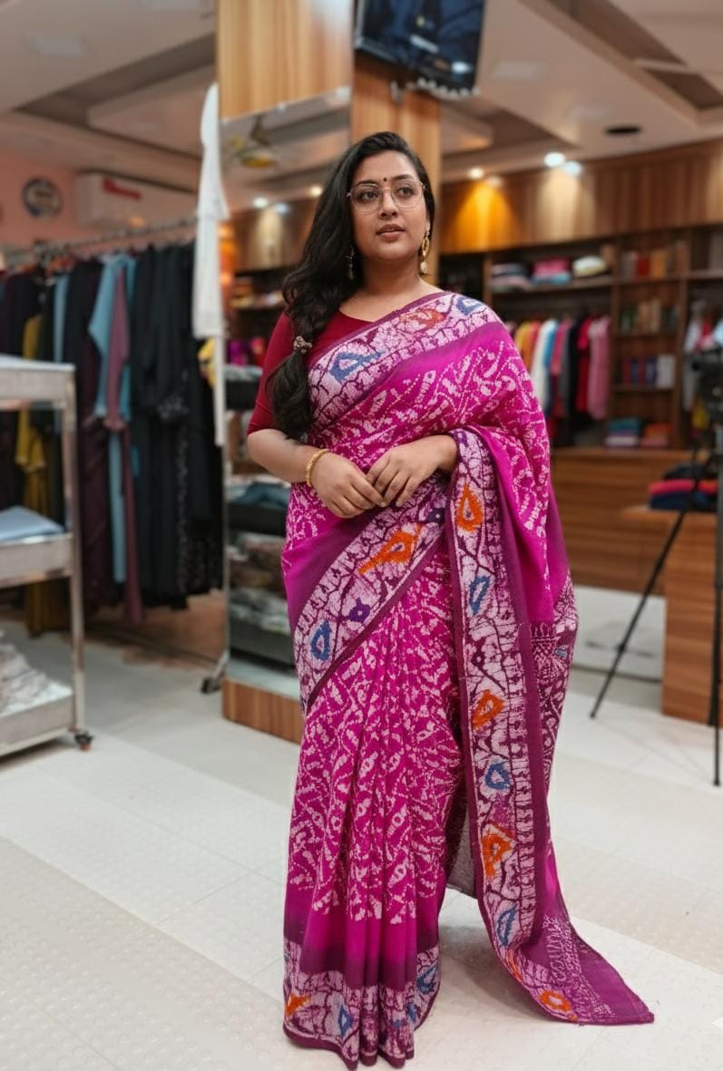 ঐতিহ্যের ছোঁয়ায়—সফট সিল্ক বাটিক শাড়ি